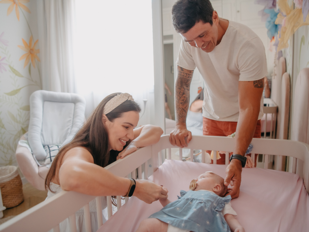 New parents working on a post-vacation routine for baby
